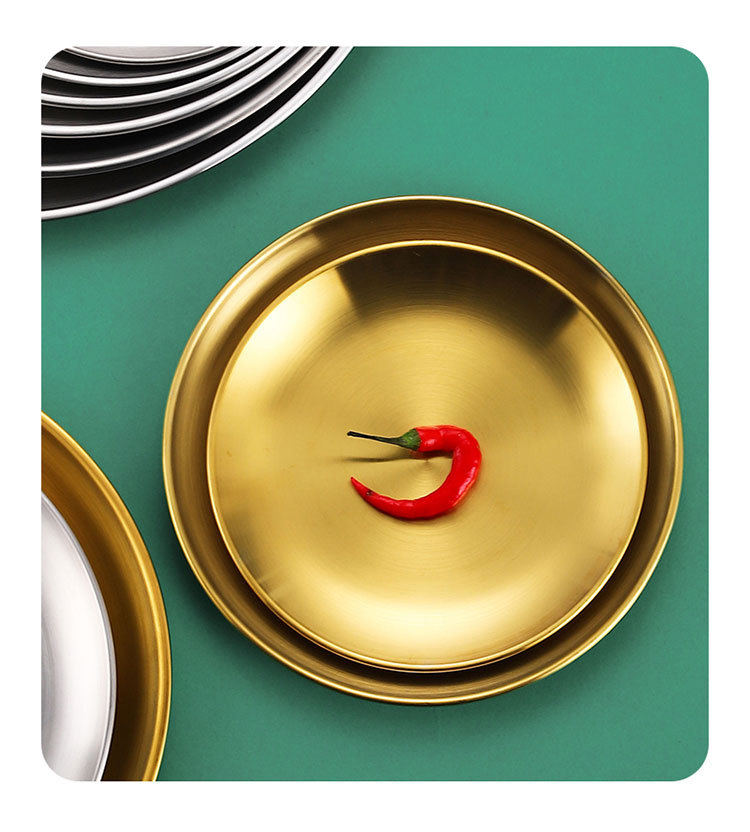 304 stainless steel round plates, Korean barbecue plates, fruit plates, cake plates, bone-spitting plates, retro tray tableware pic 17