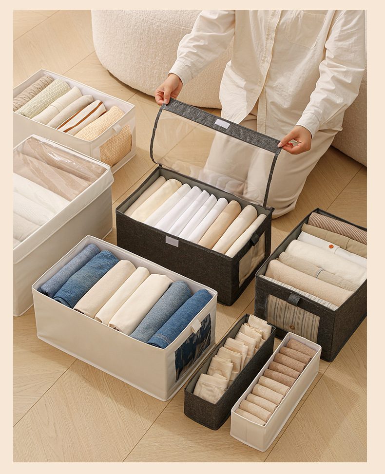 Caja de almacenamiento de ropa armario casero ropa de tela pantalones caja organizadora plegable con tapa caja de almacenamiento a prueba de polvo pic 11