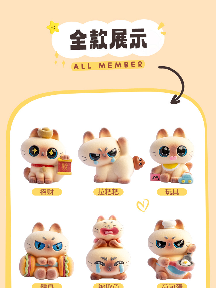 暹罗猫逗泥玩盲盒可爱桌面手办动漫周边摆件多款式植绒公仔盲盒详情4