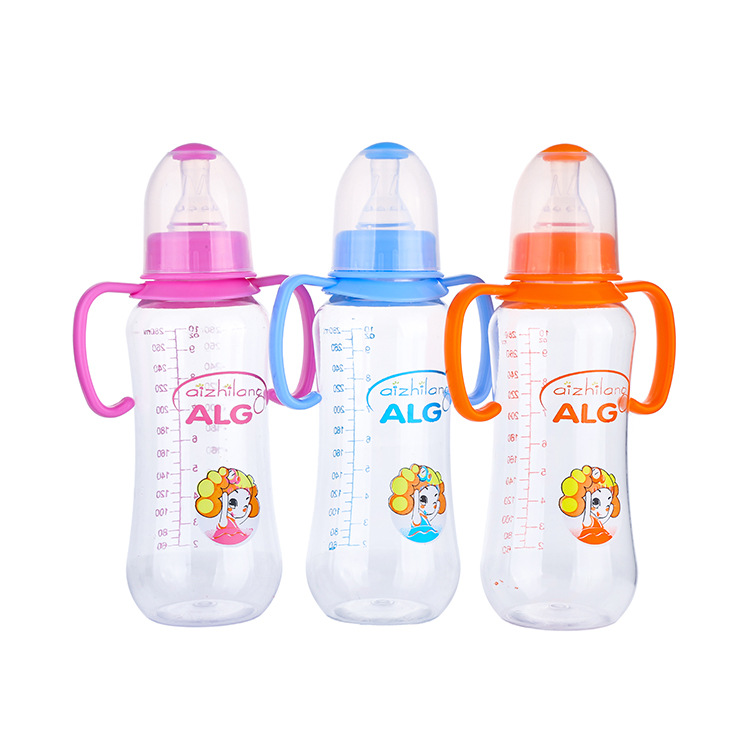 ALG外贸奶瓶125/280mL婴儿标口奶瓶带单色手柄宝宝喝水喂养奶嘴瓶详情6