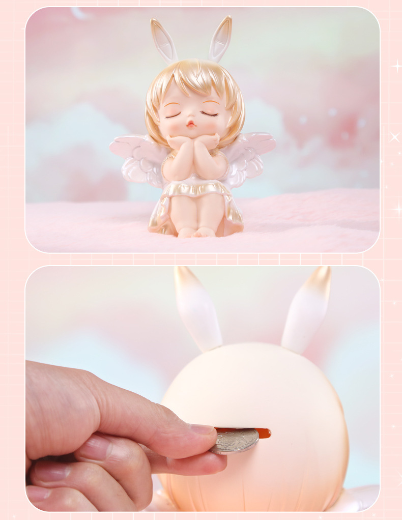 Annie Baby Gilded Vinyl Piggy Bank desktop, Large home entrance decoration, cute Angel Resin handicraft pic 11