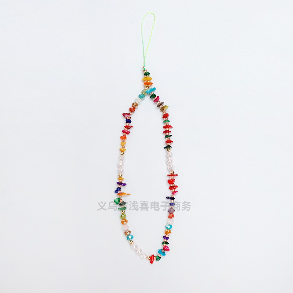 New European and American ins crushed stone pearl color-blocked mobile phone chain, fashionable and personalized diy mobile phone case pendant accessory for women pic 4