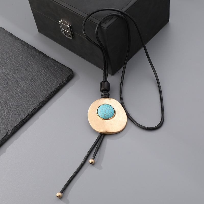 跨境专供法式复古仿松石长款女时尚轻奢跨境毛衣链饰品中东项链详情5