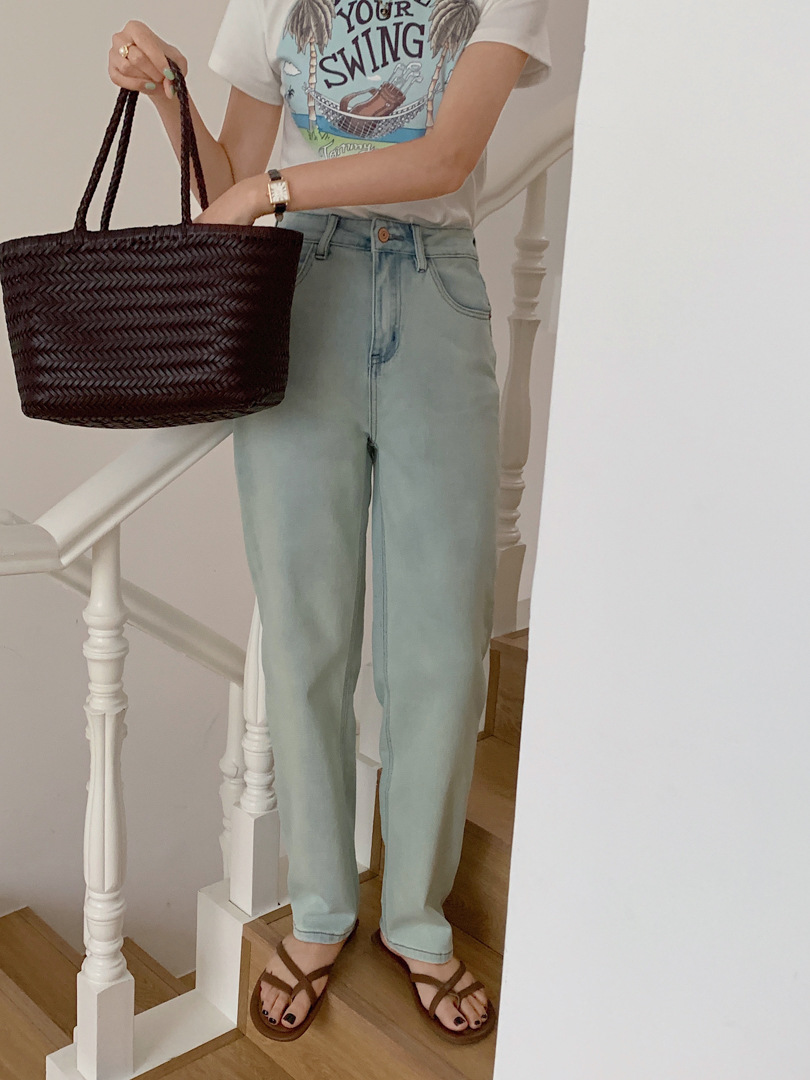 GAGD 海盐蓝窄版直筒牛仔裤女 夏日限定色复古做旧直筒牛仔烟管裤详情11