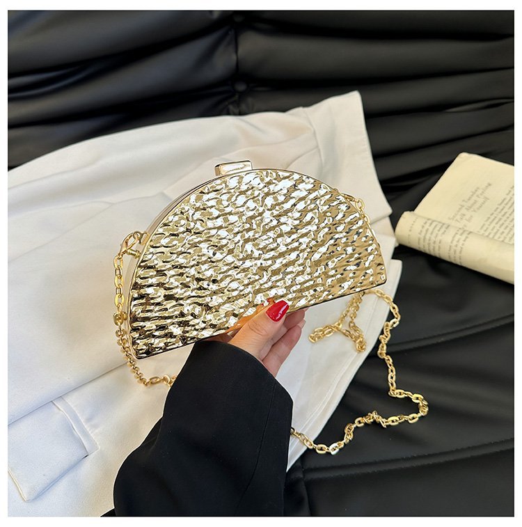 晚宴包金属2024夏季新款盒子女包链条单肩斜挎包褶皱跨镜女手机包详情94