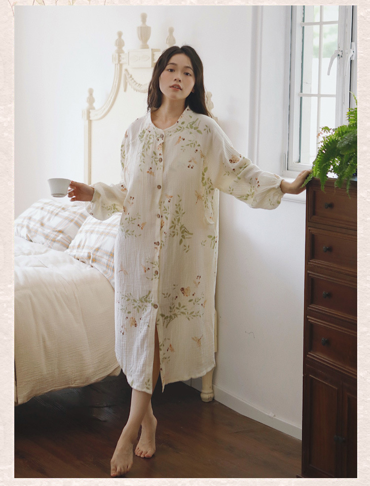 纯棉纱布月子服待产裙带胸垫孕妇睡衣女薄款春夏产后哺乳喂奶袍套详情3