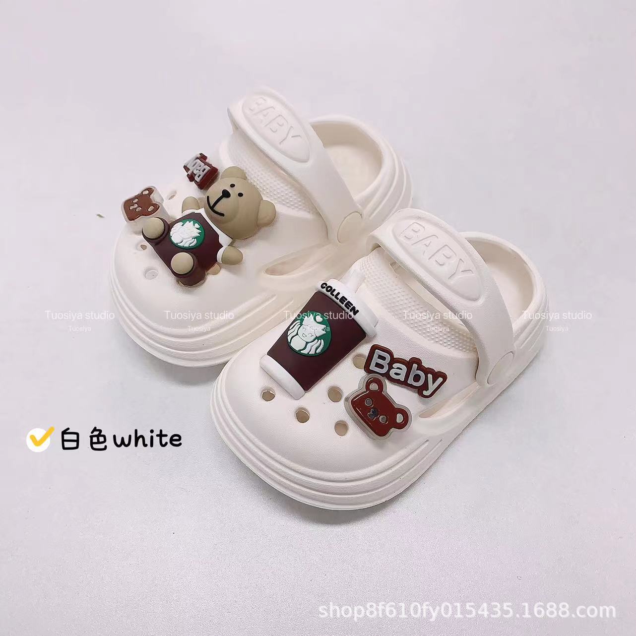 Crossover verano niños DIY té de leche oso dibujos animados bolsa cabeza agujero zapatos interior y exterior niños chicos niñas tendencia INS viento zapatillas pic 8