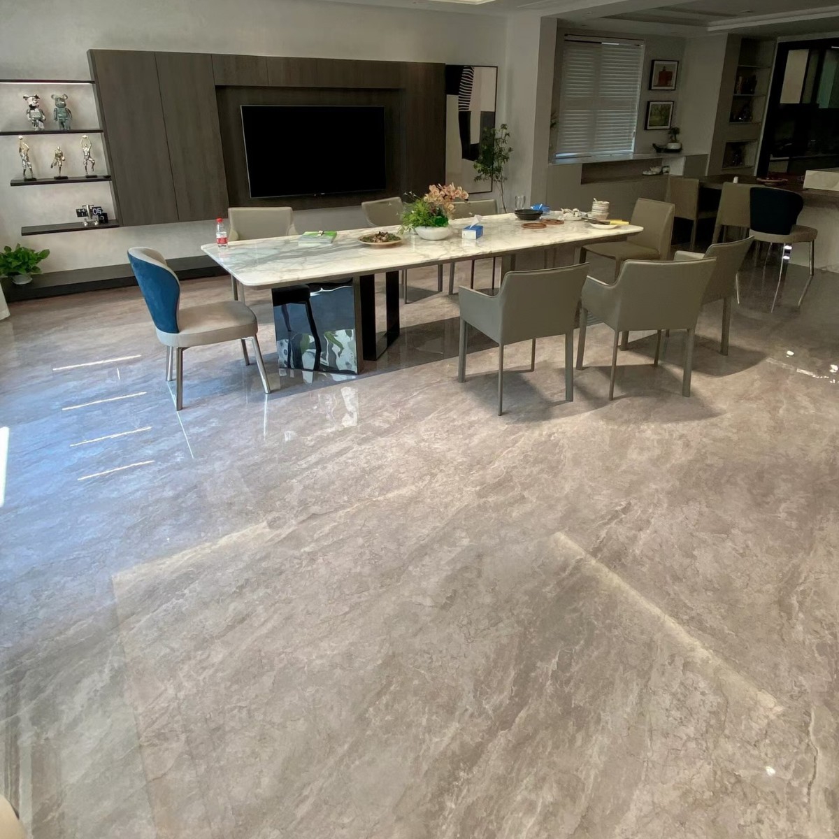 New ultra-tight joint rock plate simple 1, the same style marble tile, modern light luxury living room continuous pattern floor tile, 900*1800 pic 1