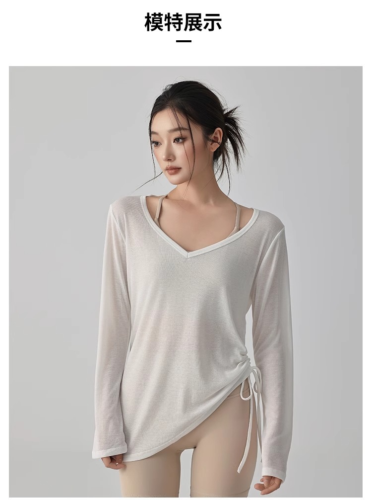 Summer yoga sun protection blouse for women, a laid-back style that slimming the figure, a thin and loose fitness yoga wear for women, short-sleeved T-shirt pic 14