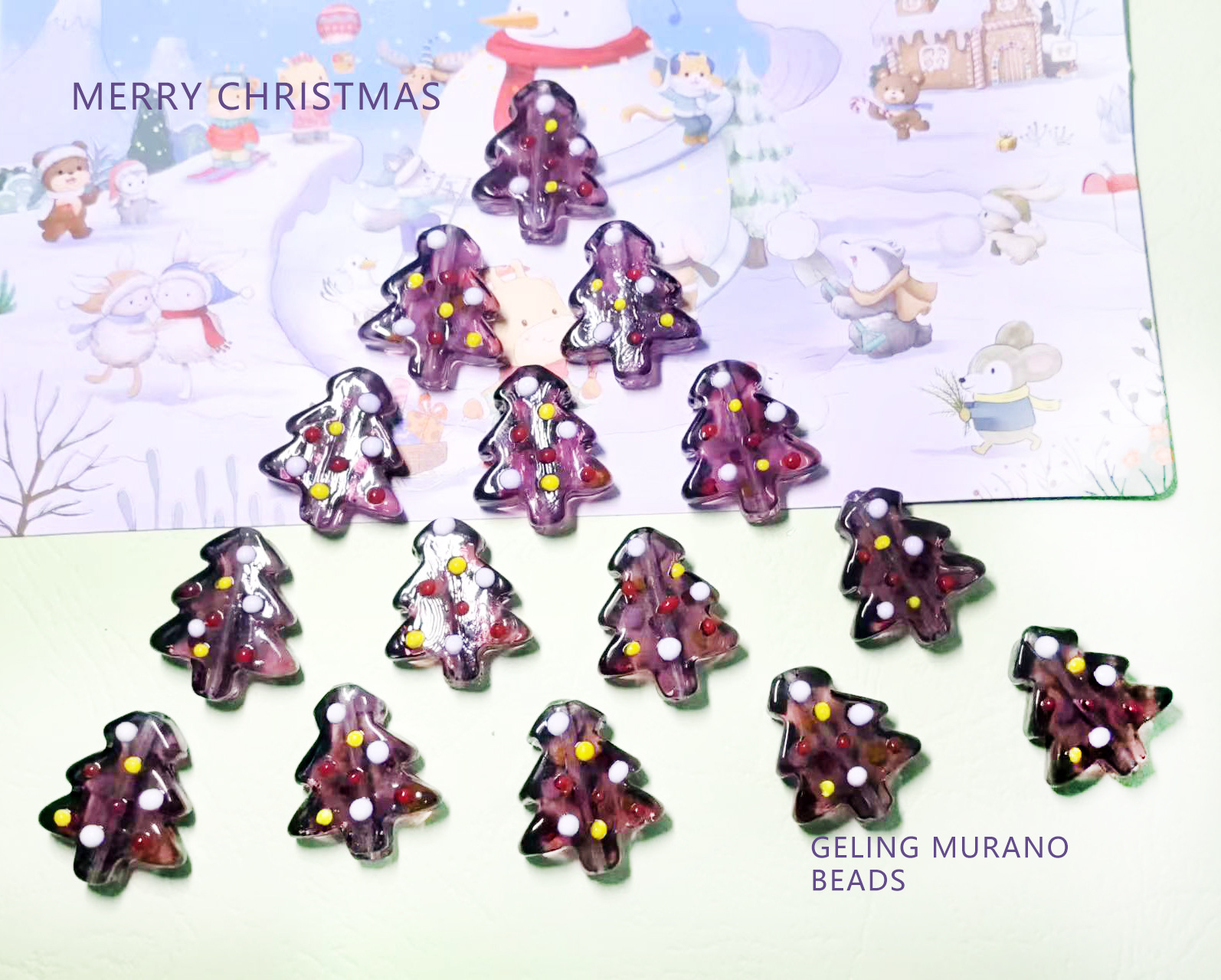 圣诞树简约可爱童趣彩色红黄白点撞色手工琉璃DIY耳环饰材料配件详情9