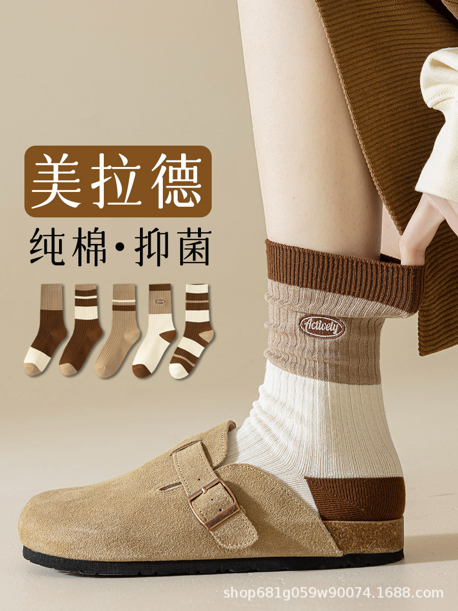 纯棉女中筒堆堆袜春秋运动休闲长款吸汗无骨薄款全棉春夏款舒适透气详情1