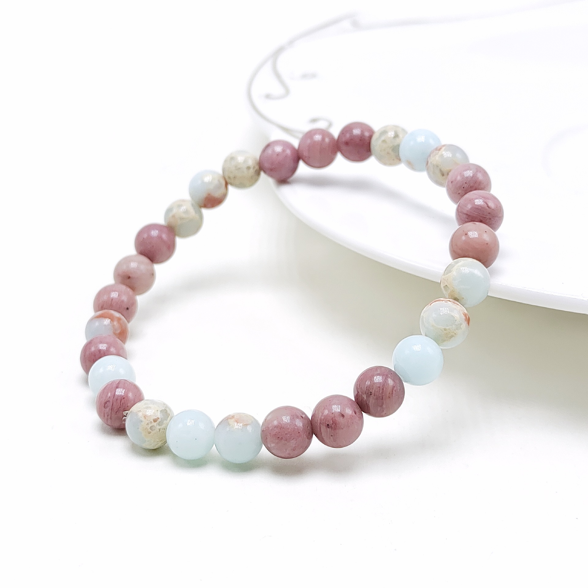 Natural red-patterned rose stone peach blossom bracelet, a pink female summer bracelet, as a birthday gift for my best friend pic 7