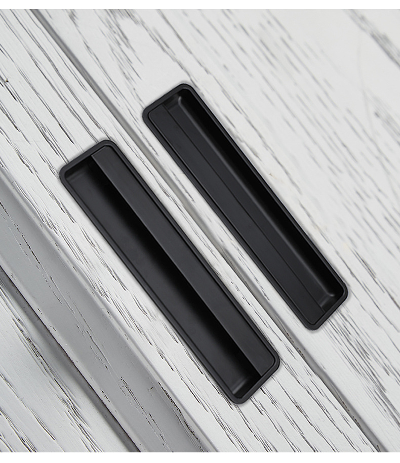 The black invisible handle of the tatami is embedded with the drawer handles of the cabinets and wardrobes. The sliding door is equipped with a golden concealed embedded handle pic 26