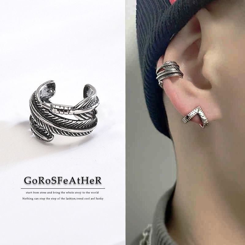 New feather no-hole ear clip for men, simple and fashionable single ear stud, cold style, high-end trendy, niche and individual ear buckle pic 1