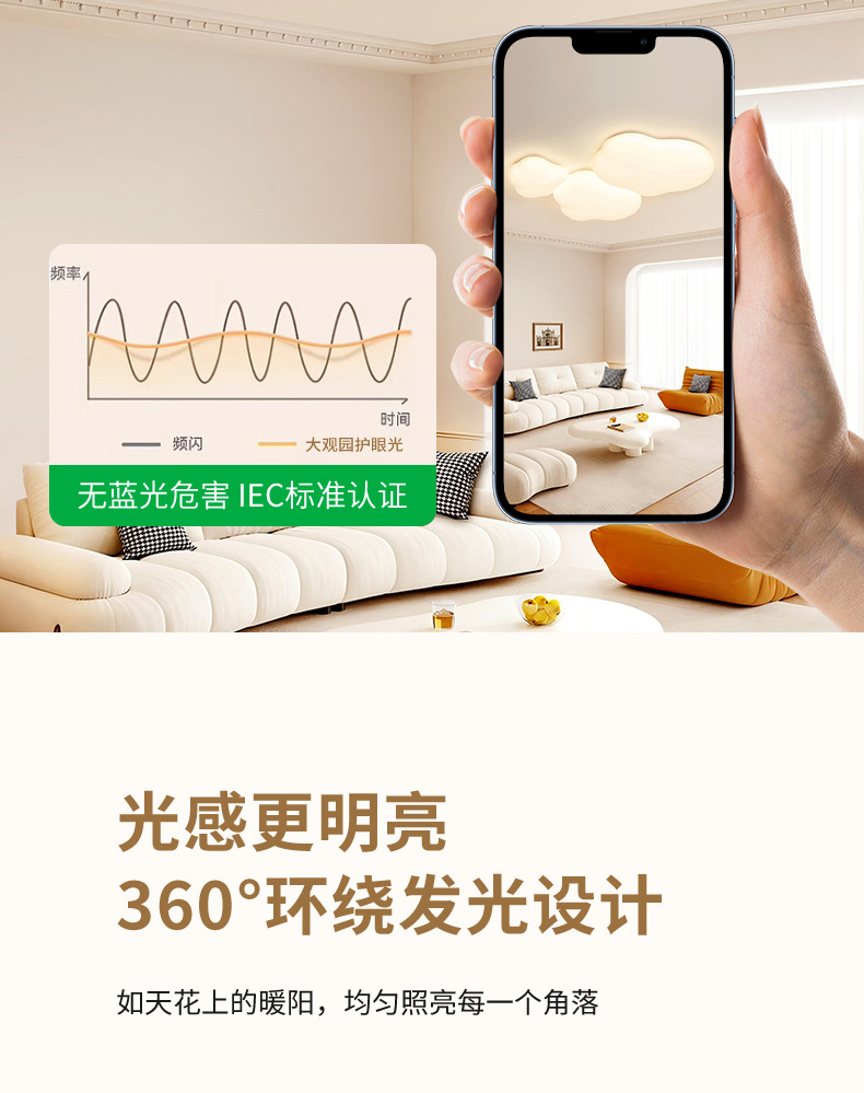客厅灯奶油风2025新款温馨护眼led云朵灯客厅主灯北欧吸顶灯详情13