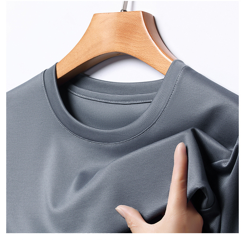 2024夏季新款桑蚕丝男士短袖纯色休闲中年薄款透气体恤男t恤批发详情22