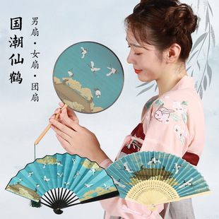 古风折扇工艺礼品扇二青日式汉服舞蹈扇子便携绢扇女扇厂家批发详情4