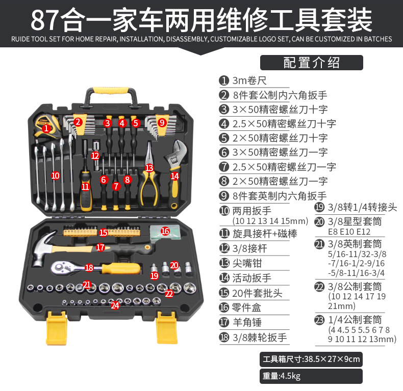 家用工具箱套装日常维修五金扳手螺丝刀钳子万能全套家庭大全组合详情28