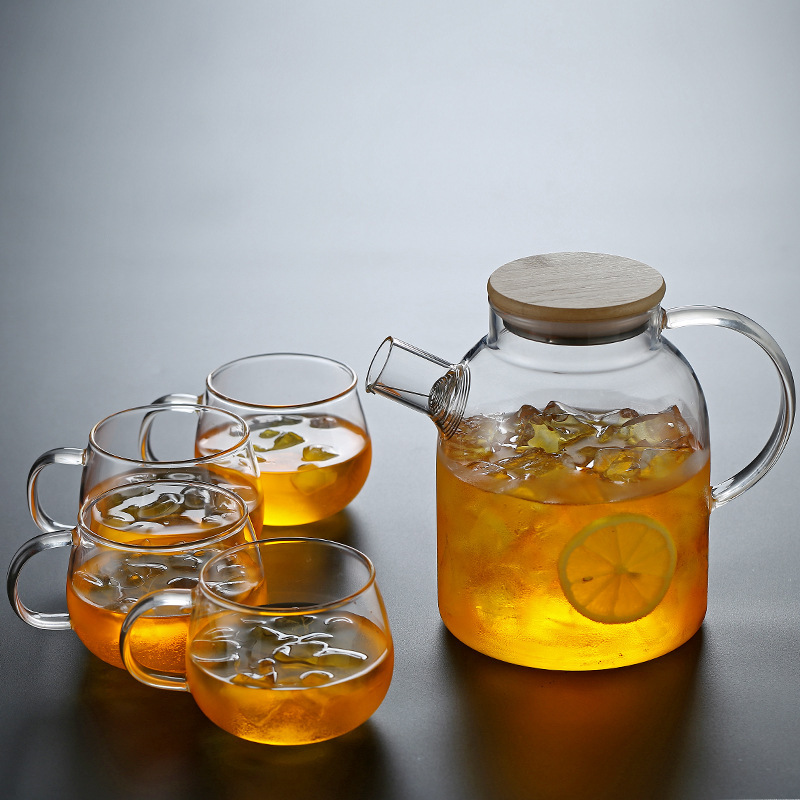 High-temperature resistant teapot, glass teapot, bamboo lid teapot, tea set, Nordic thickened transparent high borosilicate cold water kettle pic 3