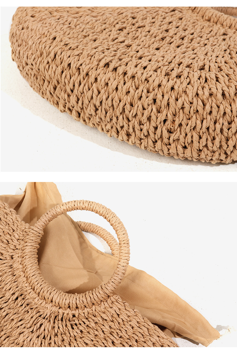 Simple and versatile semi-circular straw woven bag, new large-capacity woven bag, vacation-style beach bag, hand-carried vegetable basket pic 13