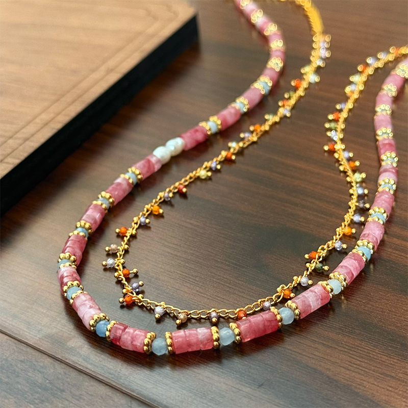 Original simple and fashionable freshwater pearl natural stone beaded necklace, light luxury, niche and high-end feel, layered collarbone chain for women pic 6