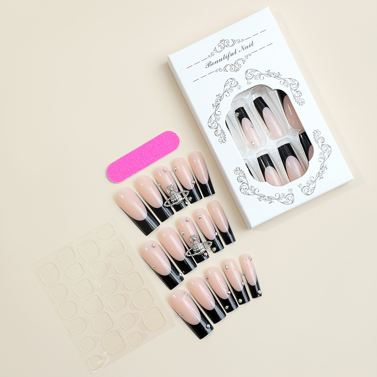 欧美辣妹爆款超长水管假指甲片星球点钻法式美甲成品套装详情5