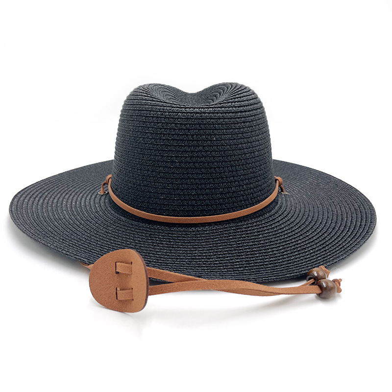 跨境爆款夏季草帽韩国绒绳巴拿马礼帽男女牛仔遮阳防晒帽子详情9
