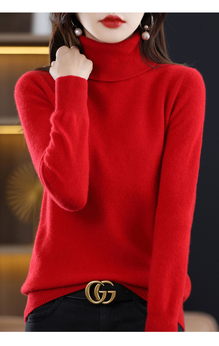 High-neck wool sweater for women in autumn and winter, 100 pure wool base layer, loose sweater pullover, wool knitted sweater pic 27