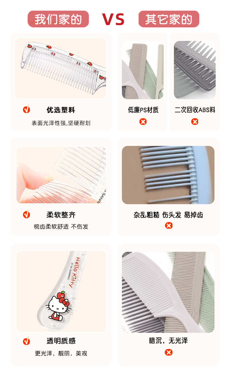 Sanrio officially authorized Hello Kitty series plastic comb portable travel wide-toothed dormitory girl hair comb pic 14