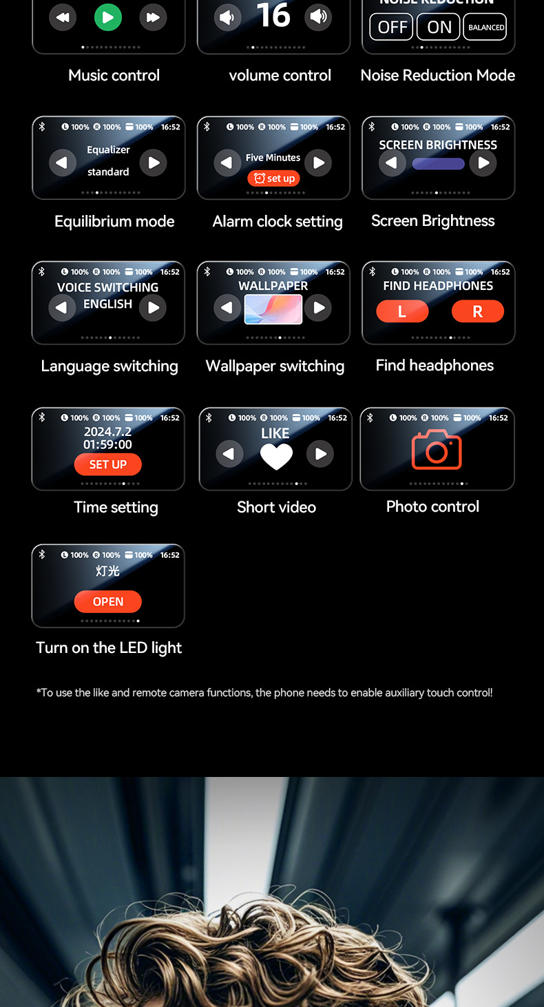 New color screen simultaneous translation Bluetooth headphones, ultra-long battery life, ear-clip wireless Bluetooth headphones with screen 5.4 factory price pic 4