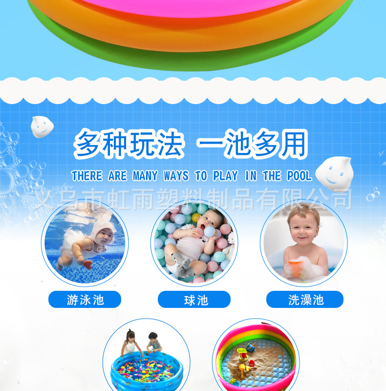 虹雨三环彩虹水池充气儿童游泳池家用沙池户外戏水池圆形洗澡池详情4