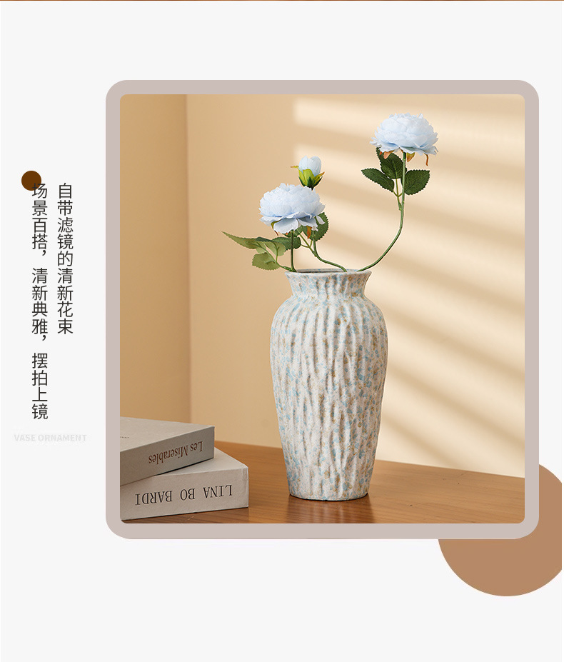2025 Large-diameter vase, ceramic hydroponic and hydroponic fresh flower arrangement, artificial handcrafted flowers, retro large dried flowers pic 8
