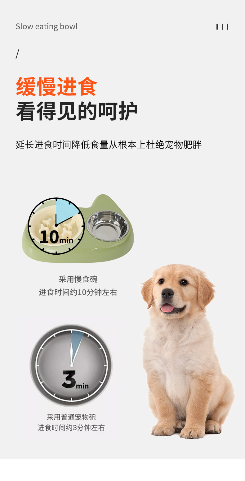 新款防噎不锈钢双碗大小眼慢食二合一宠物碗宠物用品不锈钢双碗盆详情7