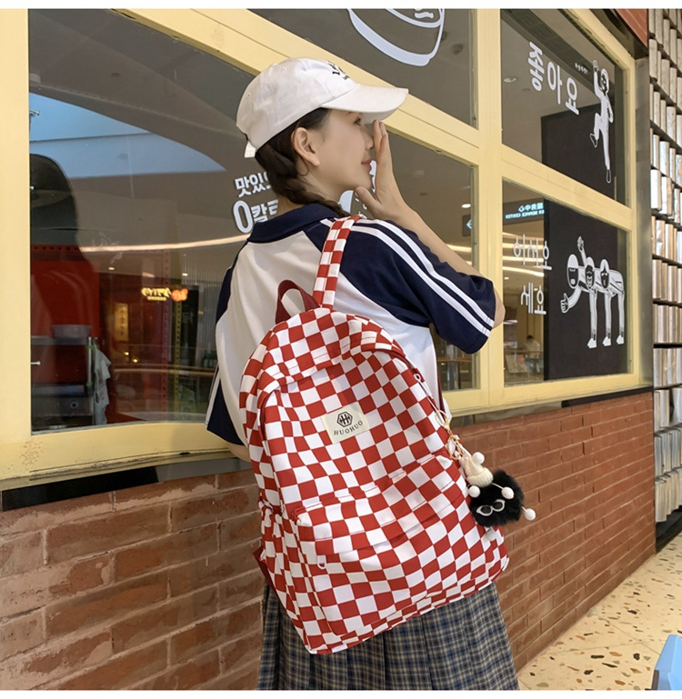 韩版港风复古双肩包休闲格子学生上课书包百搭撞色字母收纳背包女详情27