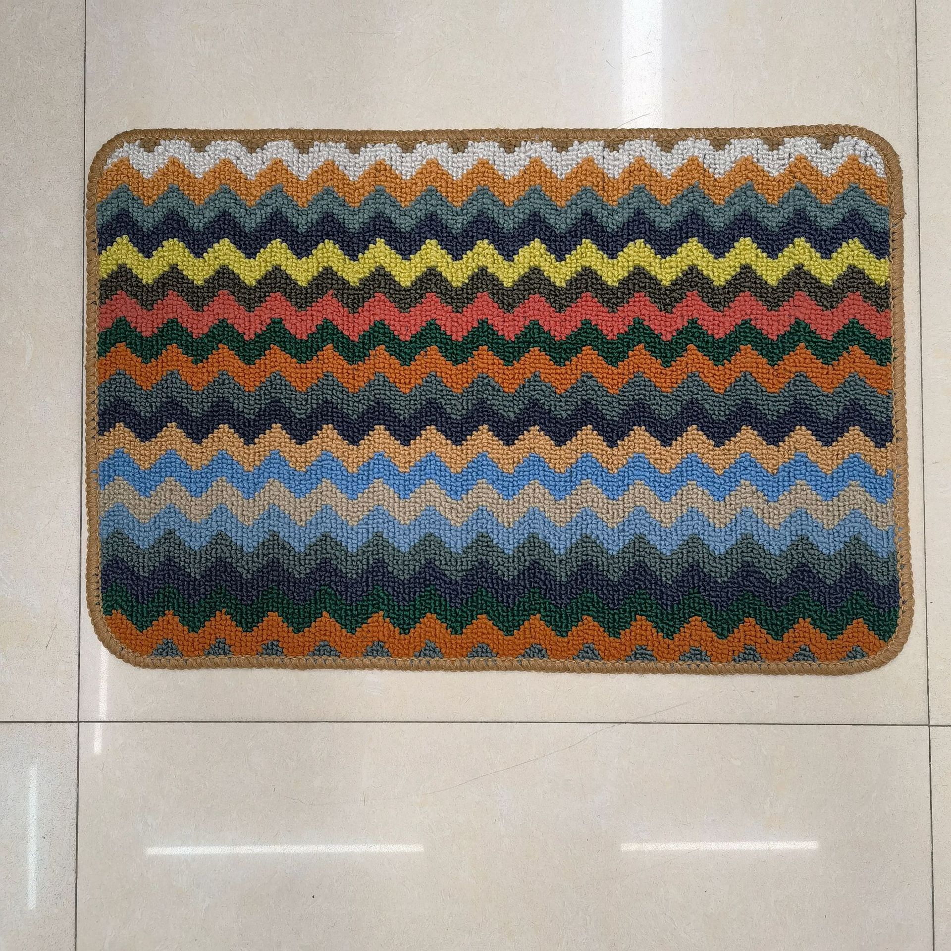 Wave rainbow circle fleece serrado blanco TPR suela interior cuarto de baño sala de estar cuarto de baño antideslizante alfombra tapetes pic 4