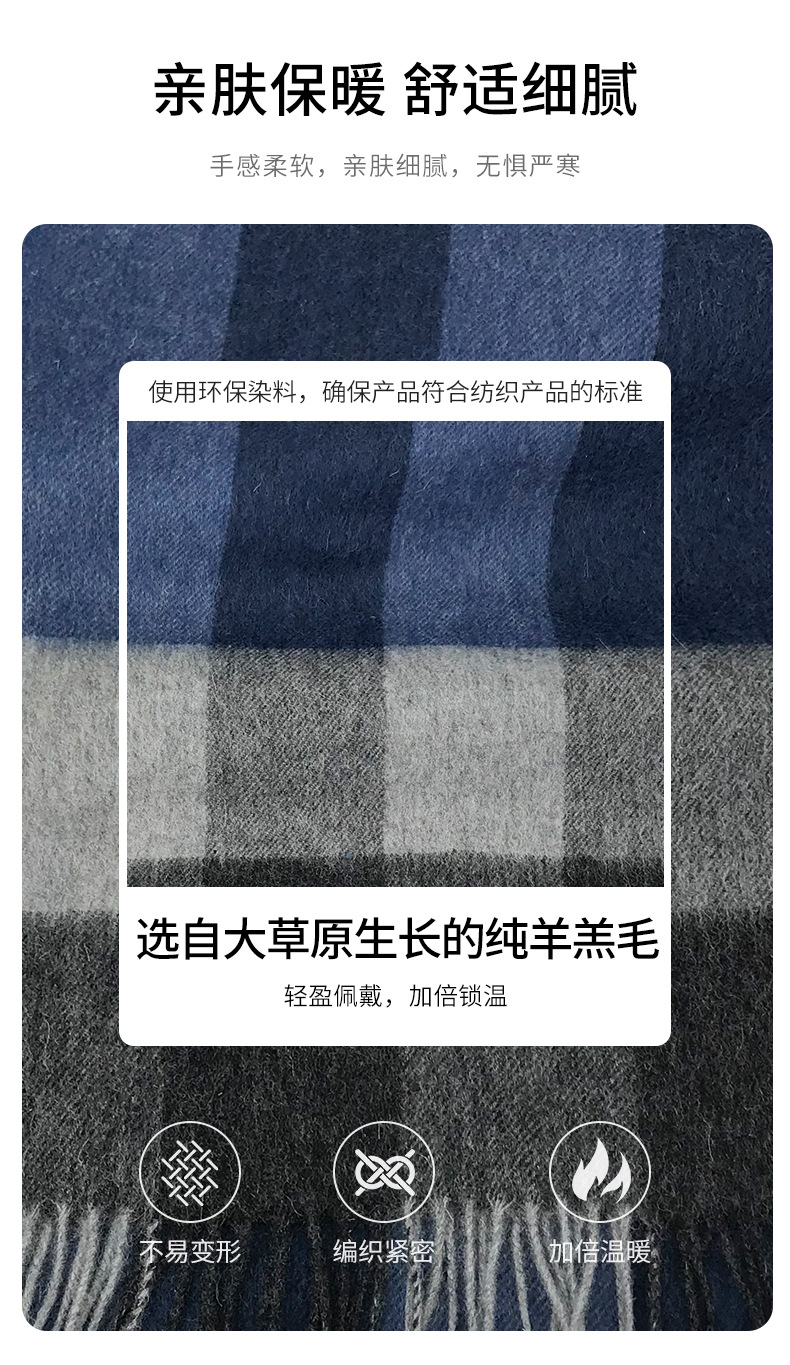 New checkered wool scarf for women, a high-end and fashionable look for autumn and winter. Thickened and warm tassel long scarves for couples, wholesale pic 6