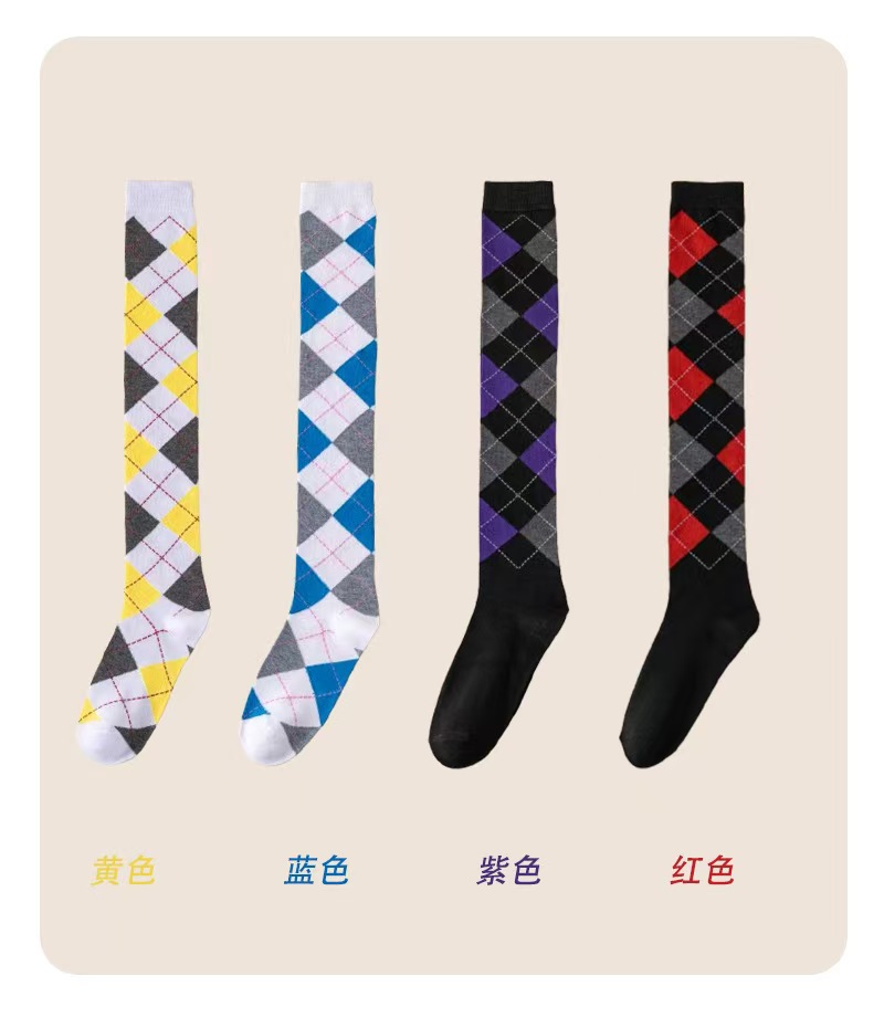 跨境过膝长筒袜欧美风格菱格长筒袜Cosplay派对女士英纶风过膝袜详情7