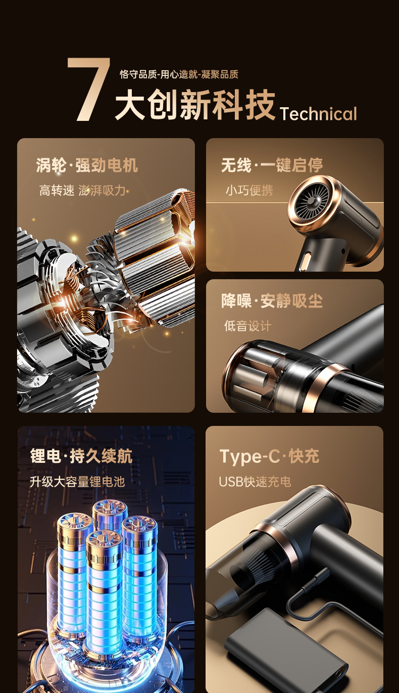 新款五合一车载吸尘器手持小型无线超强吸力汽车内强力迷你吸尘机详情9