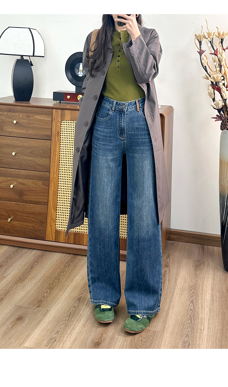 Stretch straight-leg jeans for women, high-waisted, Spring/Summer 26, American retro blue, available for wholesale in Zhongshan pic 5