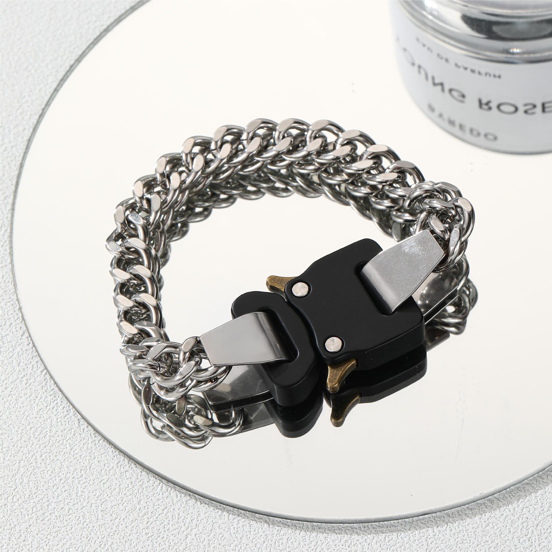 欧美饰品百搭高街机能风双层古巴链男女钛钢短复古项链手链批发详情12