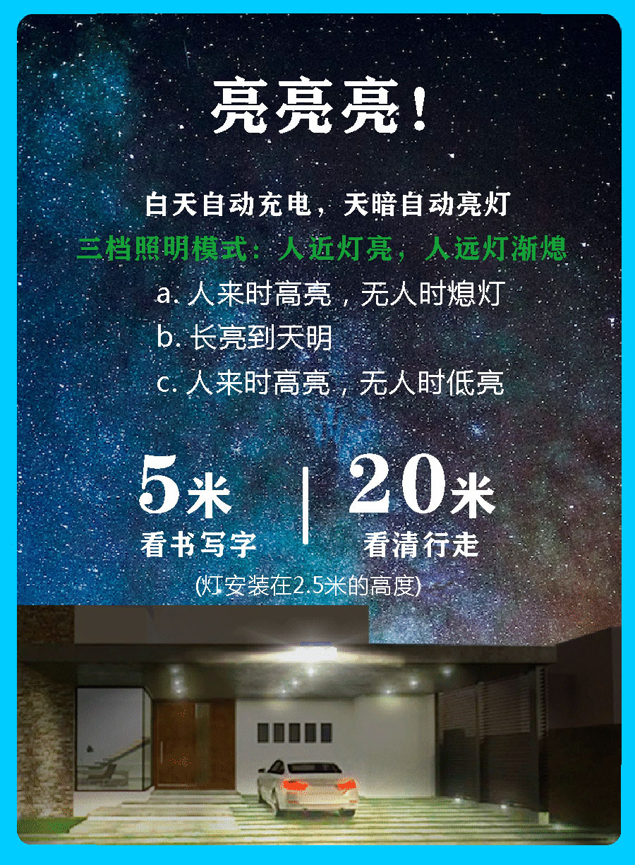 Jingyu solar garden Lamp, three-sided light-emitting lighting sensor, outdoor gate of villa, outdoor special wall lamp pic 5