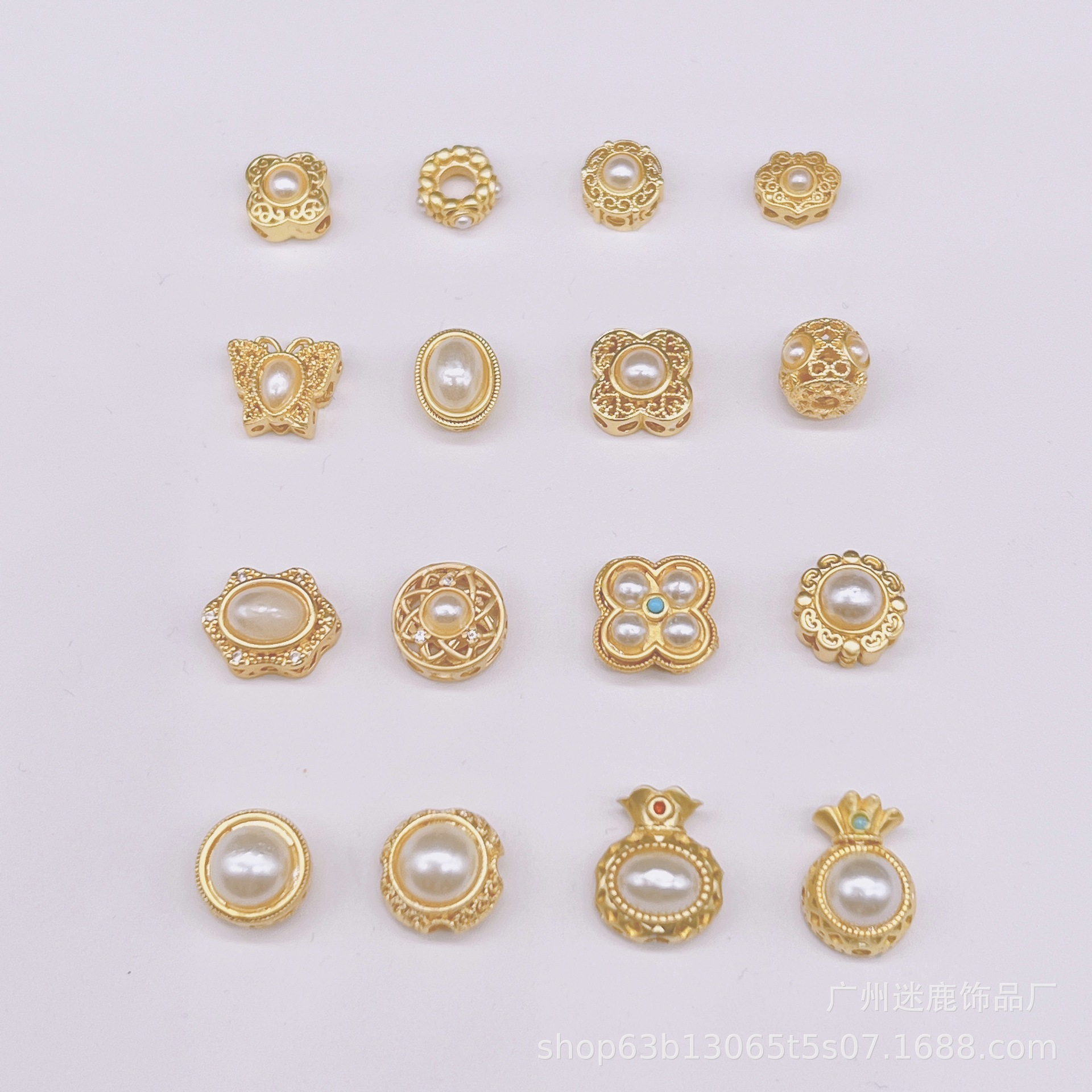 古法金镂空福袋四叶草镶嵌珍珠合集散珠手链项链配件荔湾厂家批发详情7