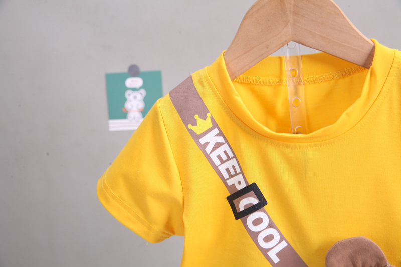 Versión coreana de verano niños manga corta niños shorts traje de bebé zoe vestido de verano bolsa de satchel camiseta traje de dibujos animados 5 pic 11