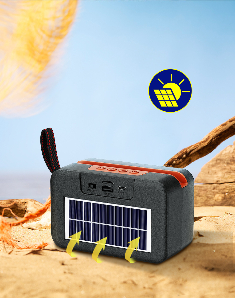 The Bluetooth solar music player can be inserted into a card for outdoor desktop, car impact, and outdoor karaoke pic 3