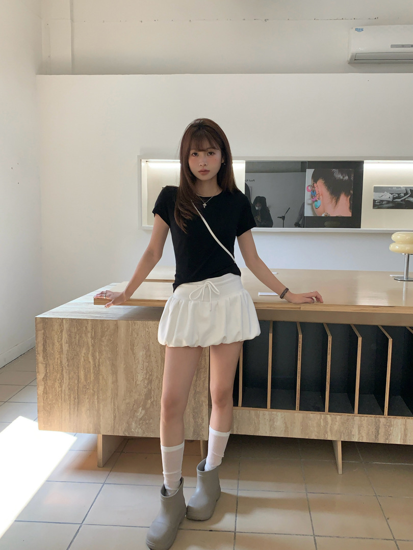 GAGD Tencel wool shoulder short-sleeved T-shirt for women, Millennium, sweet and cool, waist-tightening sport short-sleeved T-shirt top for spring pic 34