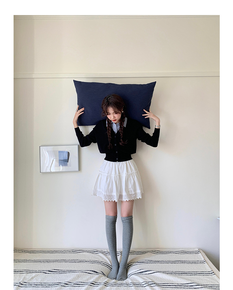 【jisoo风假两件】歌铭韩版POLO领针织开衫女2025秋季上衣X8207F详情34