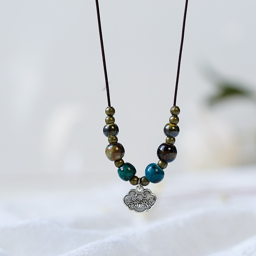 平安是福国潮复古景德镇陶瓷项链女长命锁锁骨链文艺吊坠锁骨链详情10