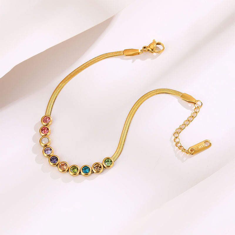 新款气质高级感彩色镶钻钛钢女士手链 扁蛇链子手环网红时尚个性手饰 独特魅力展现详情3