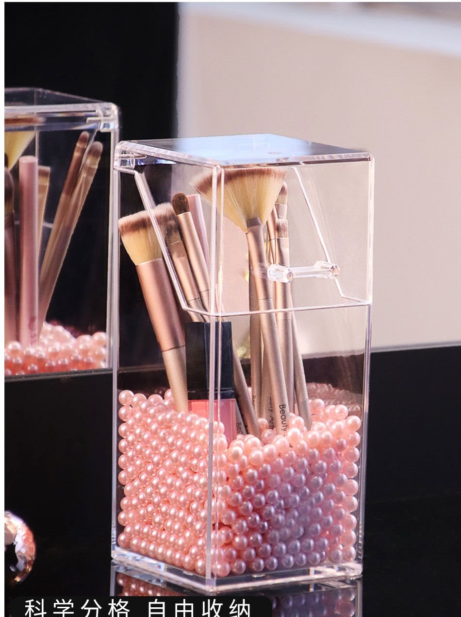 透明化妆刷收纳桶防尘带盖眉笔刷筒桌面眼线笔收纳桶美妆刷收纳盒详情4