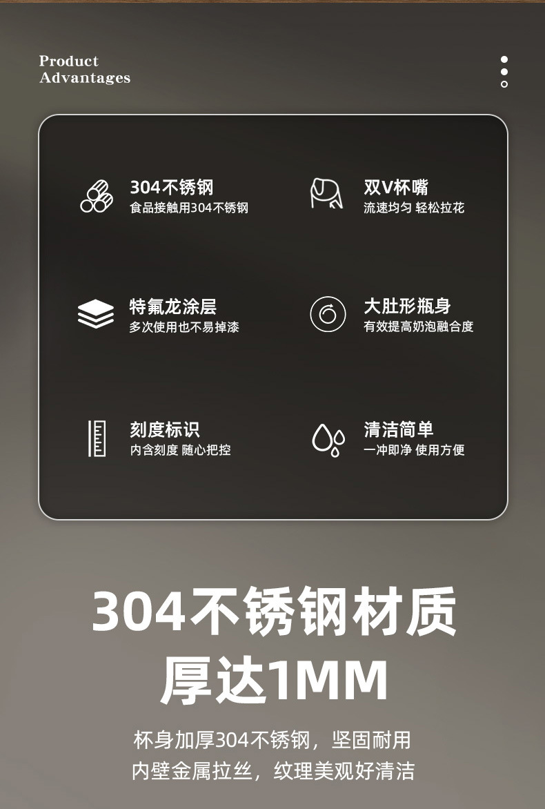 304不锈钢打奶杯咖啡尖嘴拉花杯内外刻度奶泡缸咖啡器具详情3